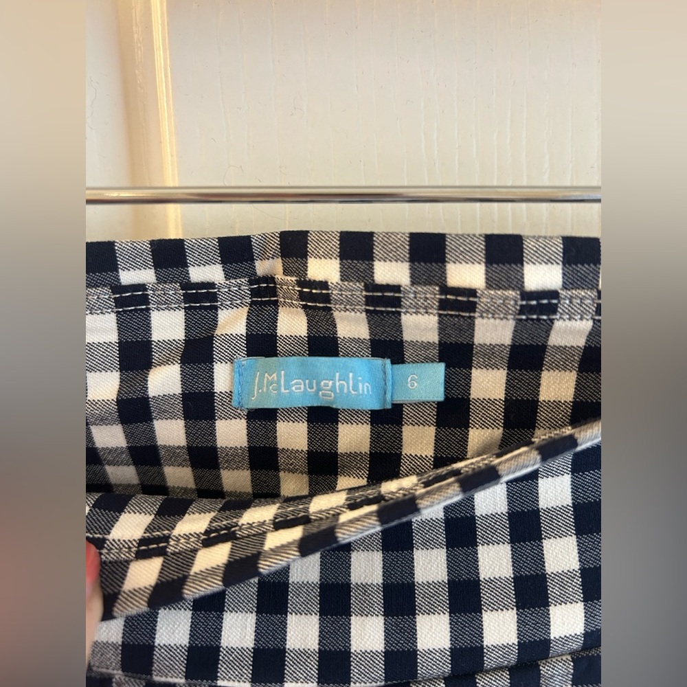 J. McLaughlin Navy Gingham Stretch Pull On Pants Size 6 - Picture 5 of 8